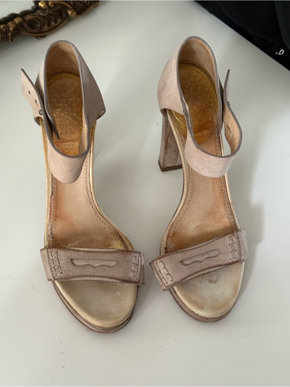 Brunello Cucinelli Taupe Suede Ankle-Strap Block Heels